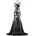 Elegant Long Evening Dress Decote Black Tulle Evening Dress Com Lace Applique CL6257